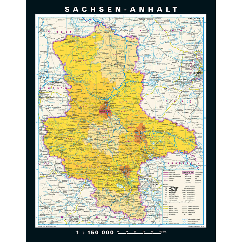 PONS Regional map Saxony-Anhalt physical/political (148 x 188 cm)
