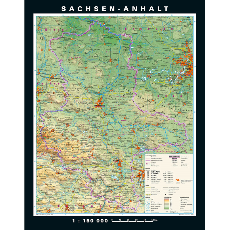 PONS Regional map Saxony-Anhalt physical/political (148 x 188 cm)