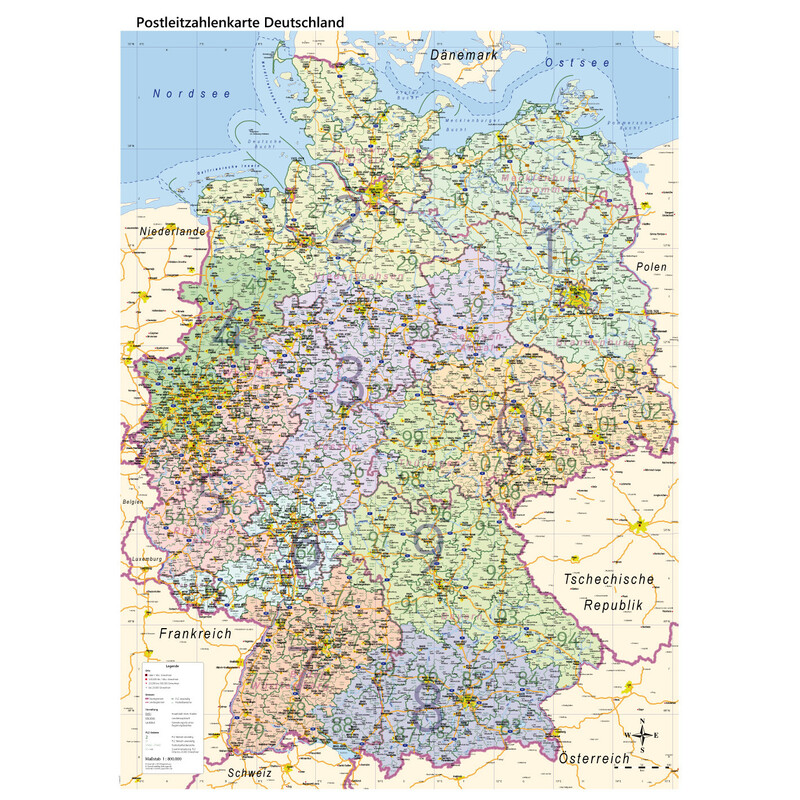 GeoMetro Map Deutschland politisch mit Postleitzahlen PLZ (84 x 114 cm)