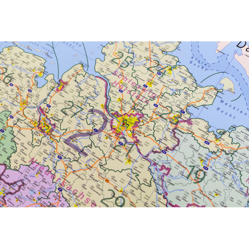 GeoMetro Map Deutschland politisch mit Postleitzahlen PLZ (84 x 114 cm)