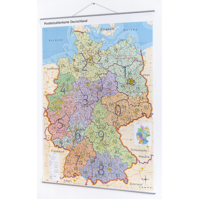 GeoMetro Map Deutschland politisch mit Postleitzahlen PLZ XL (100 x 140 cm)