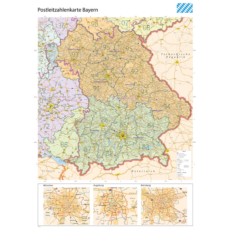 GeoMetro Regional map Bayern Postleitzahlen PLZ (100 x 140 cm)