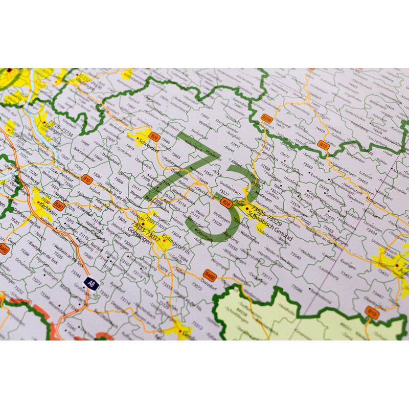 GeoMetro Regional map Baden-Württemberg Postleitzahlen PLZ (100 x 123 cm)
