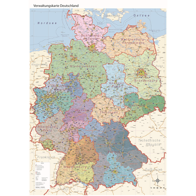 GeoMetro Map Verwaltungskarte Deutschland politisch (84 x 114 cm)