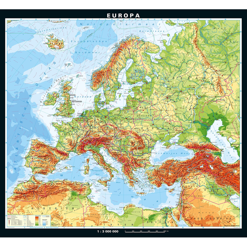PONS Continental map Europa physisch (208 x 189 cm)