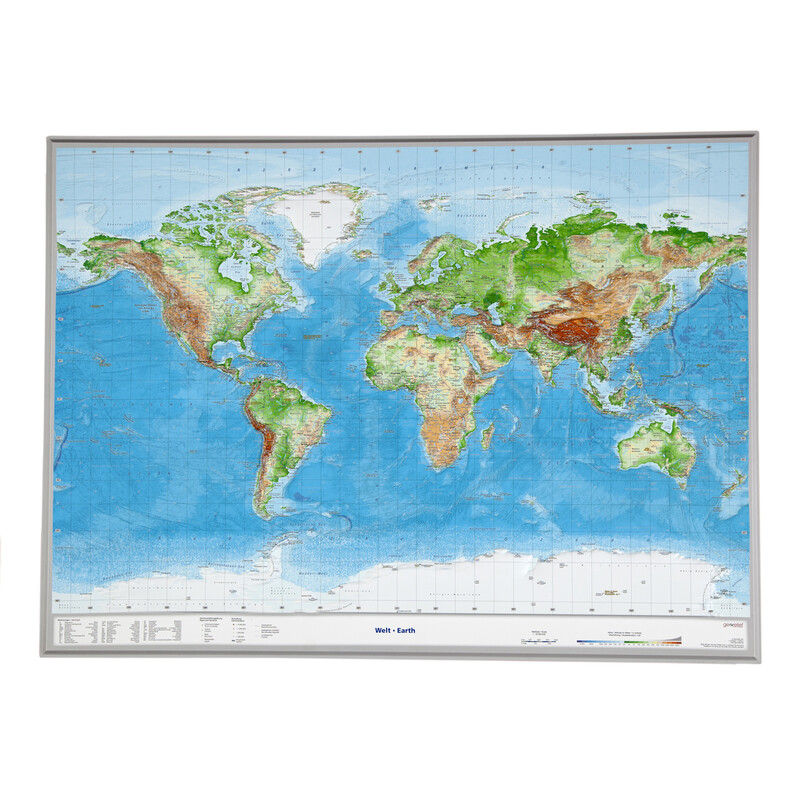 Georelief Weltkarte 3D Reliefkarte (77 x 57 cm) (Normale Gebrauchsspuren)