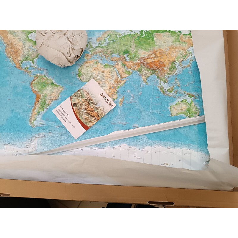 Georelief Weltkarte 3D Reliefkarte (77 x 57 cm) (Normale Gebrauchsspuren)