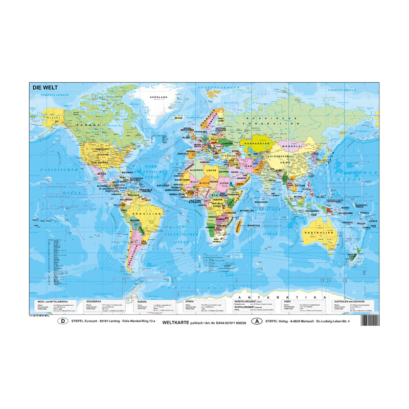 Stiefel World map politisch (59,4 x 42 cm) DIN A2