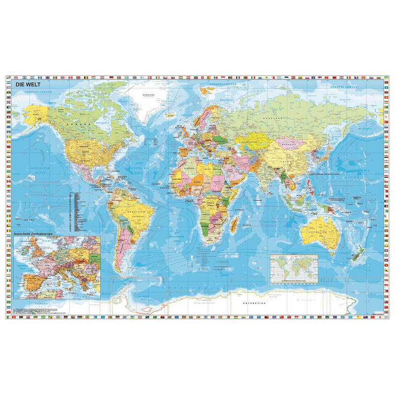 Stiefel World map politisch Flaggenrand (140 x 100 cm)