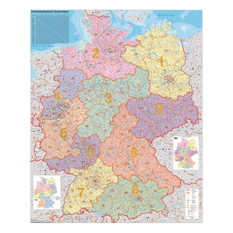 Stiefel Germany, political map of postcodes (100 cm x 140 cm)