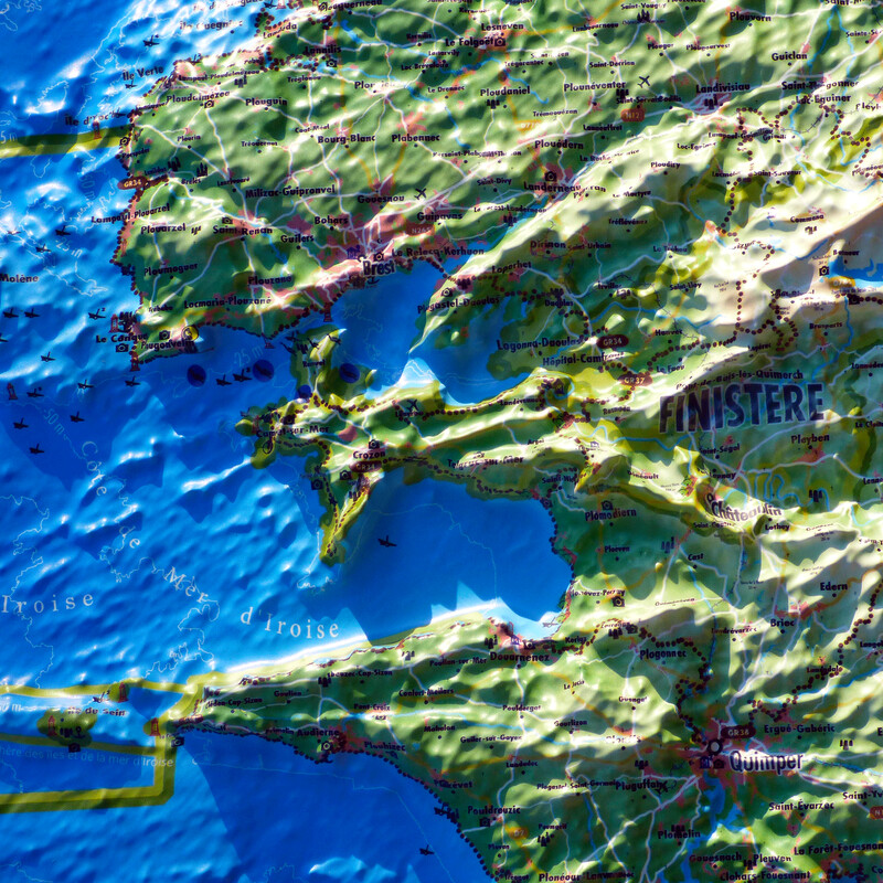 3Dmap Regional map Carte en relief de la Bretagne (61 cm x 41 cm)