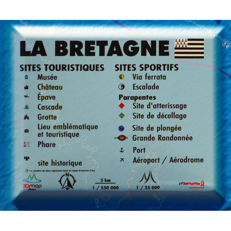 3Dmap Regional map Carte en relief de la Bretagne (61 cm x 41 cm)