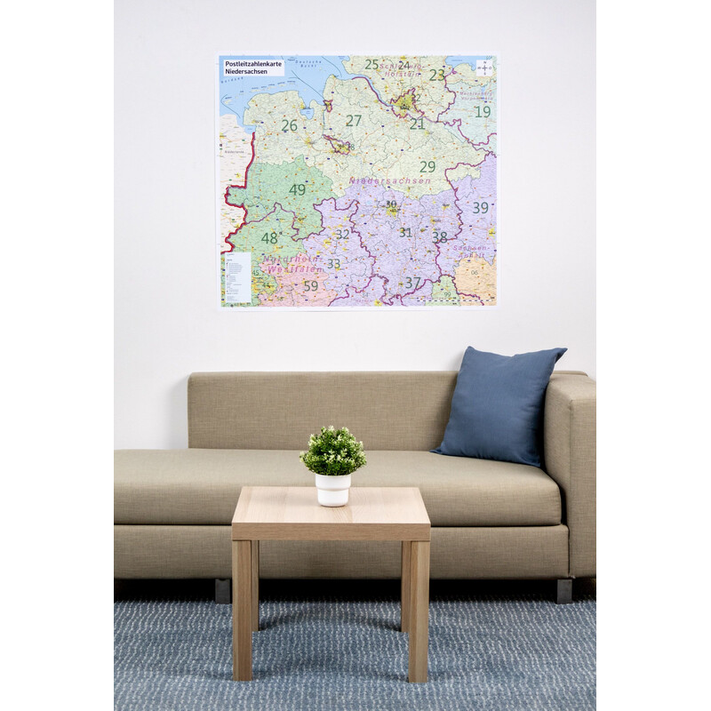 GeoMetro Regional map Lower Saxony Postcodes (100 x 123 cm)