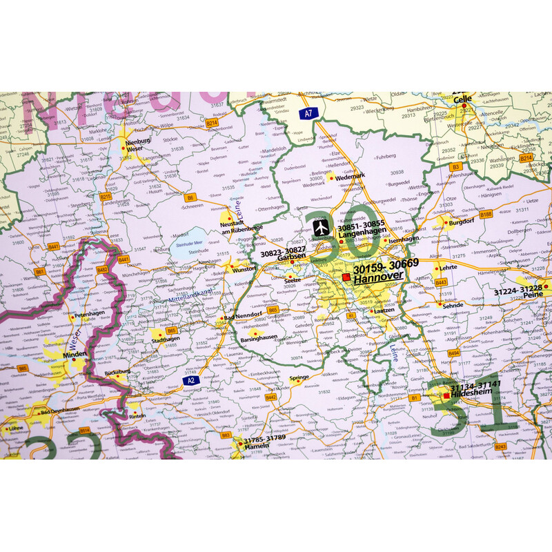 GeoMetro Regional map Lower Saxony Postcodes (100 x 110 cm)