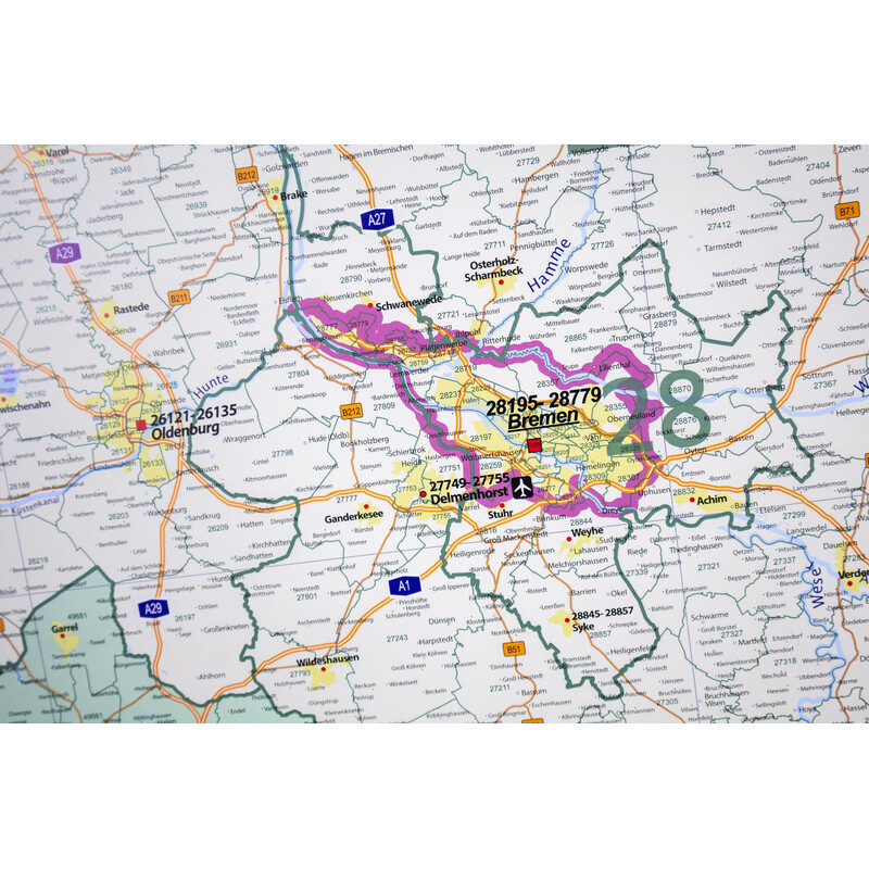 GeoMetro Regional map Lower Saxony Postcodes (100 x 123 cm)